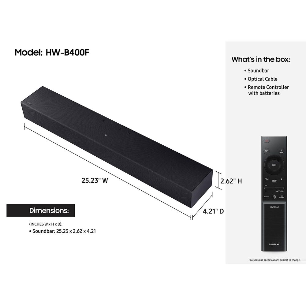 Samsung B-Series 2.0 Channel All-In-One Soundbar with Built-In Woofer in Titan Black, , large