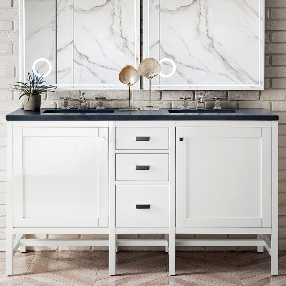 James Martin Vanities Addison 60&quot; Double Bathroom Vanity in Glossy White with 3 cm Arctic Fall Solid Surface Top and Rectangular Sinks, , large