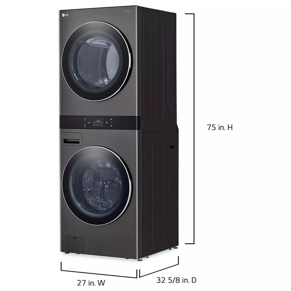 LG 5.0 cu.ft. Washer, 7.4 cu.ft. Gas Dryer, Washtower with Center Control in Black Steel, , large
