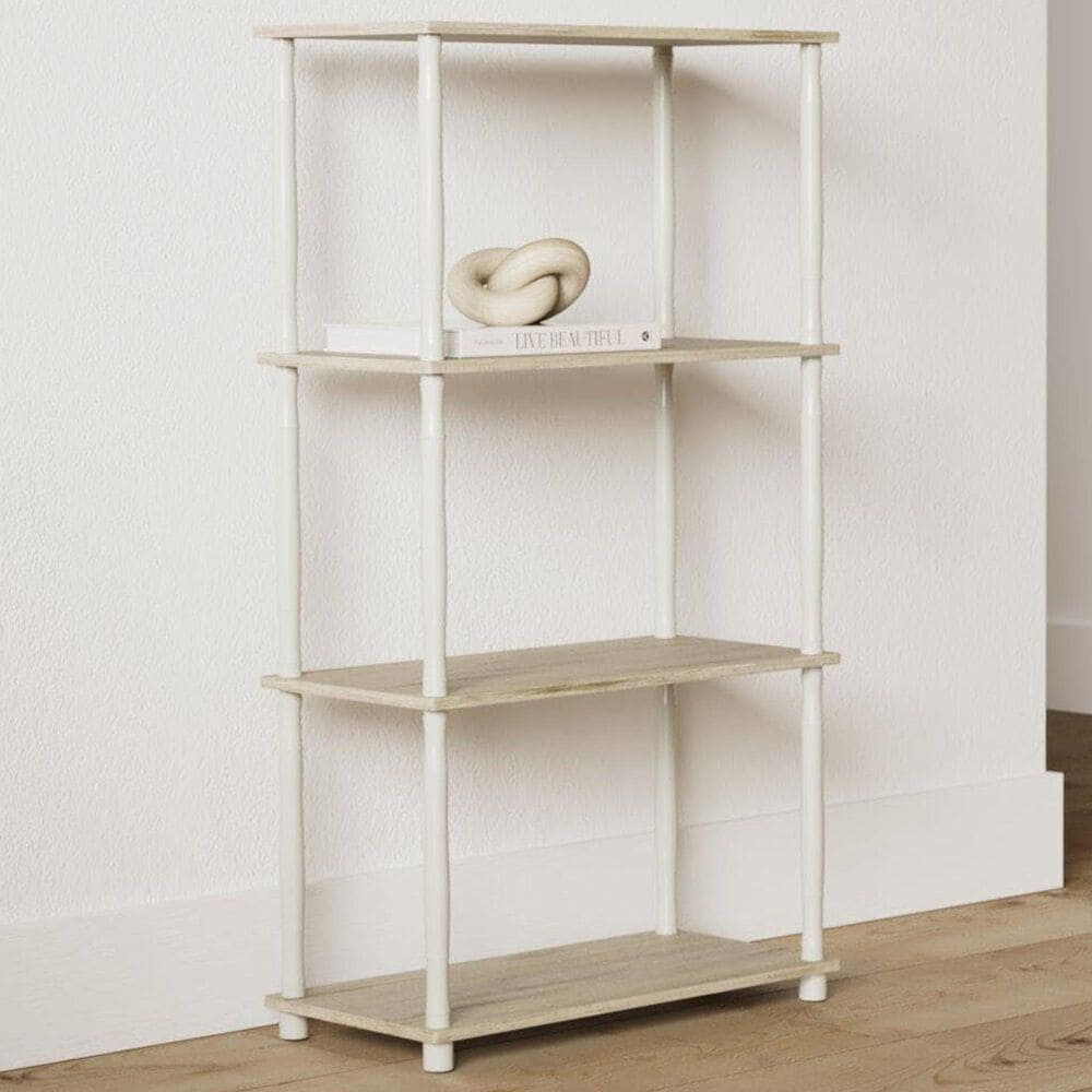 HOMLUX Turn-N-Tube 4-Tier Corner Open Storage Bookshelf in Sonoma Oak and White, , large