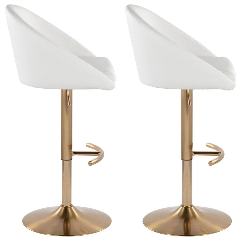 LumiSource Matisse Adjustable Swivel Barstool with White Faux Leather Upholstery in Gold (Set of 2), , large