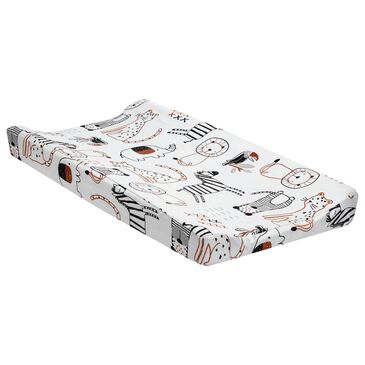 Lambs and Ivy Patchwork Jungle Animals Changing Pad Cover in Gray, Brown and White, , large