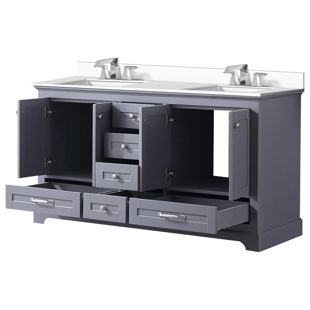 Lexora Home Dukes 60&quot; Double Bathroom Vanity in Dark Grey with White Quartz Top and Rectangular Sinks, , large