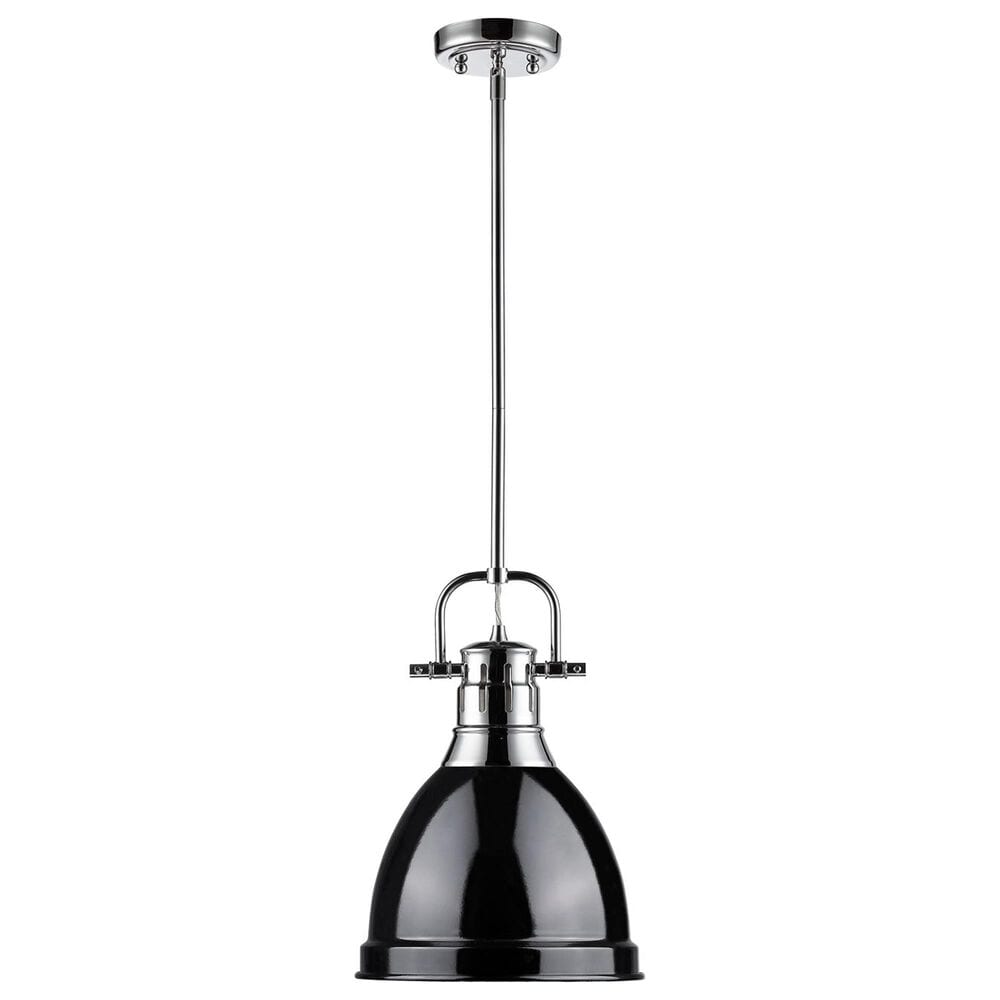 Golden Lighting Duncan 1-Light Small Pendant with Rod and Black Shade in Chrome, , large