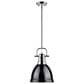 Golden Lighting Duncan 1-Light Small Pendant with Rod and Black Shade in Chrome, , large