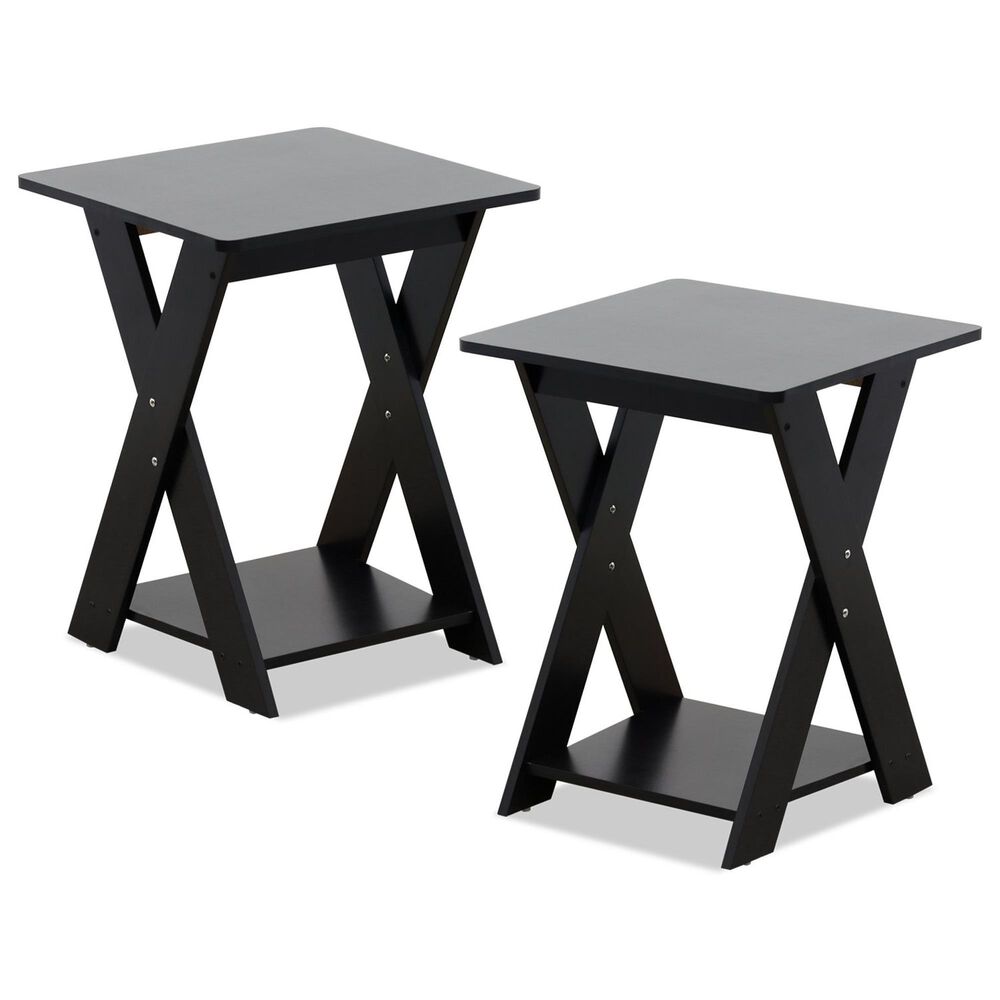 HOMLUX 2-Tier Modern Simplistic Criss-Crossed End Table in Espresso (Set of 2), , large