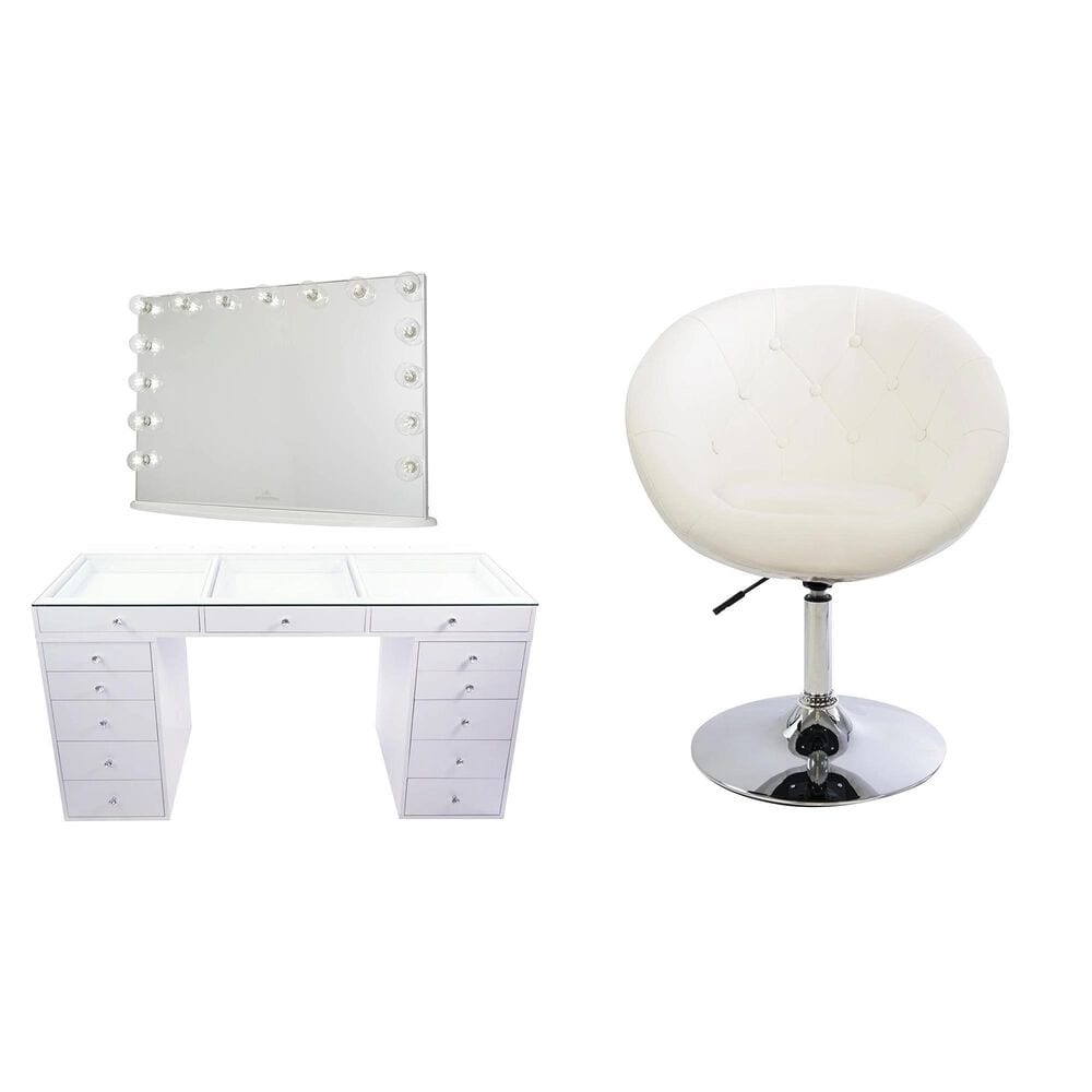 Impressions Vanity Vanity Set with Antoinette Vanity Chair with White Cushion in Stainless Steel, , large