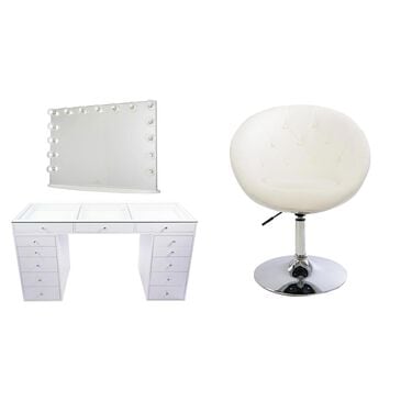 Impressions Vanity Vanity Set with Antoinette Vanity Chair with White Cushion in Stainless Steel, , large
