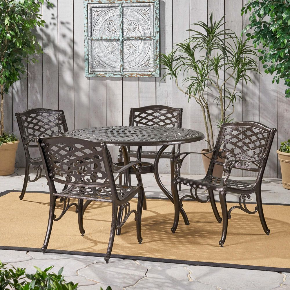 Hearth and Haven Phoenix Outdoor Round Dining Table in Bronze - Table Only, , large
