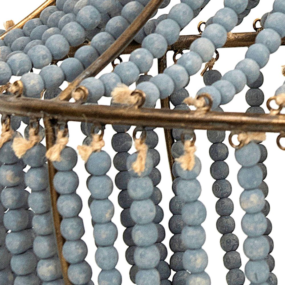 Creative Coop Laurel Draped Wood Bead Chandelier with Brushed Gold and Faded Blue Shade, , large