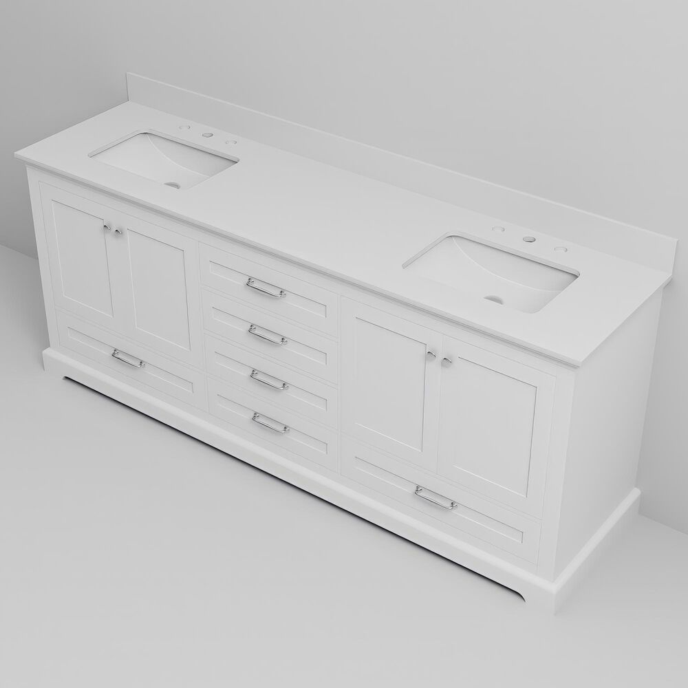 Lexora Home Dukes 80" Double Bathroom Vanity in White with 2 cm White Quartz Top and Rectangular Sinks, , large