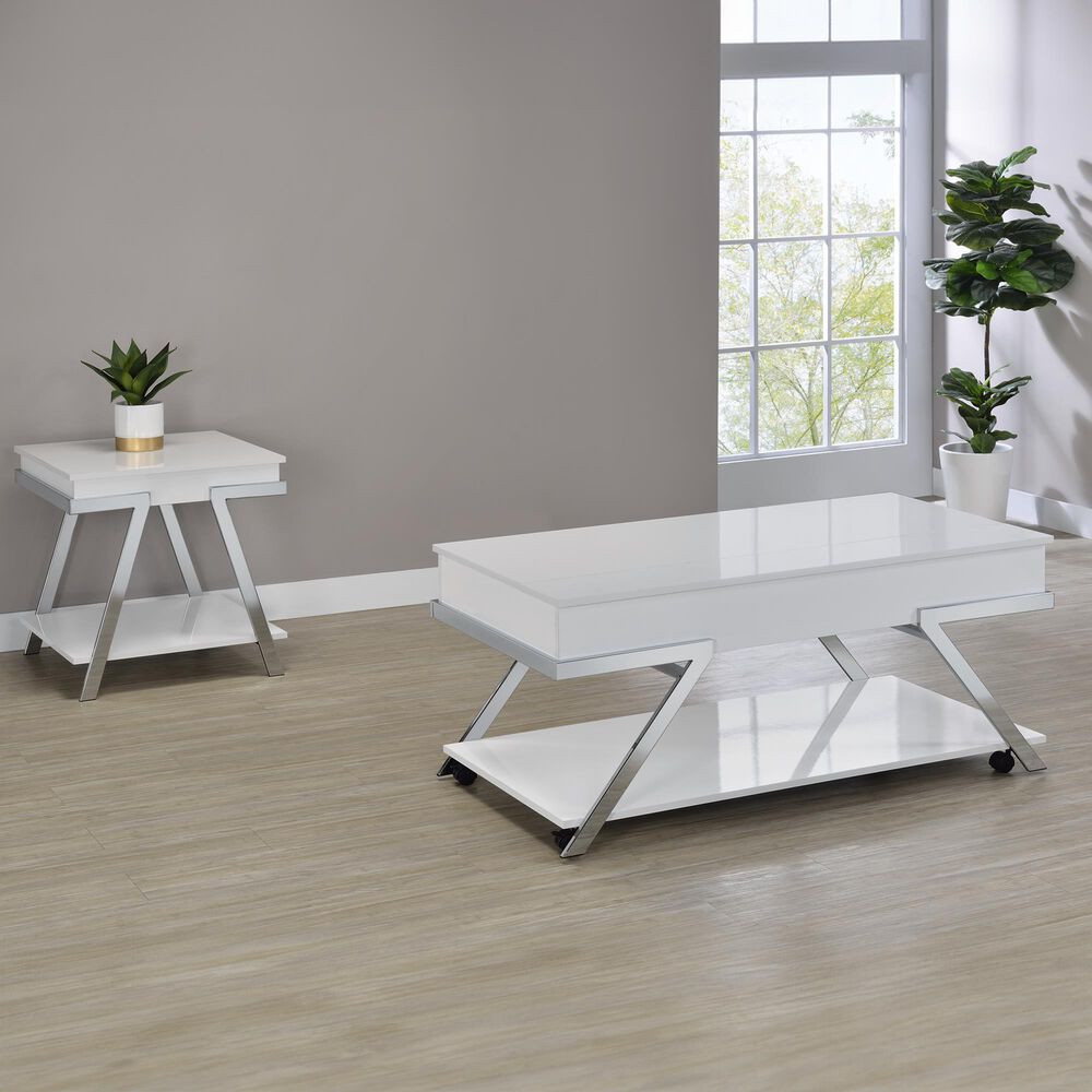 Steve Silver Furniture Zena End Table in White and Chrome, , large