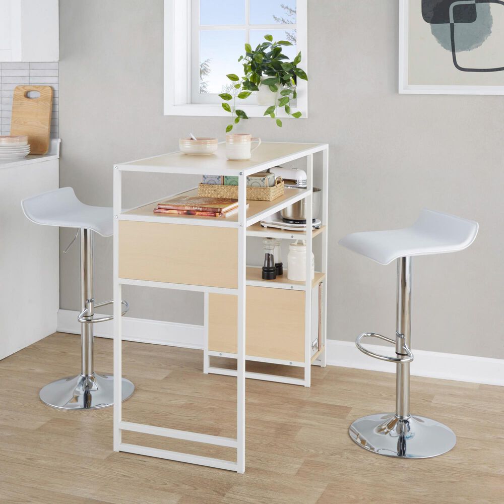 Lumisource Ale Swivel Adjustable Barstool with White Seat in Chrome &#40;Set of 2&#41;, , large