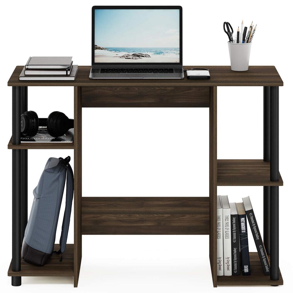 HOMLUX 38" Computer Desk with Dual Open Side Shelves in Columbia Walnut and Black, , large