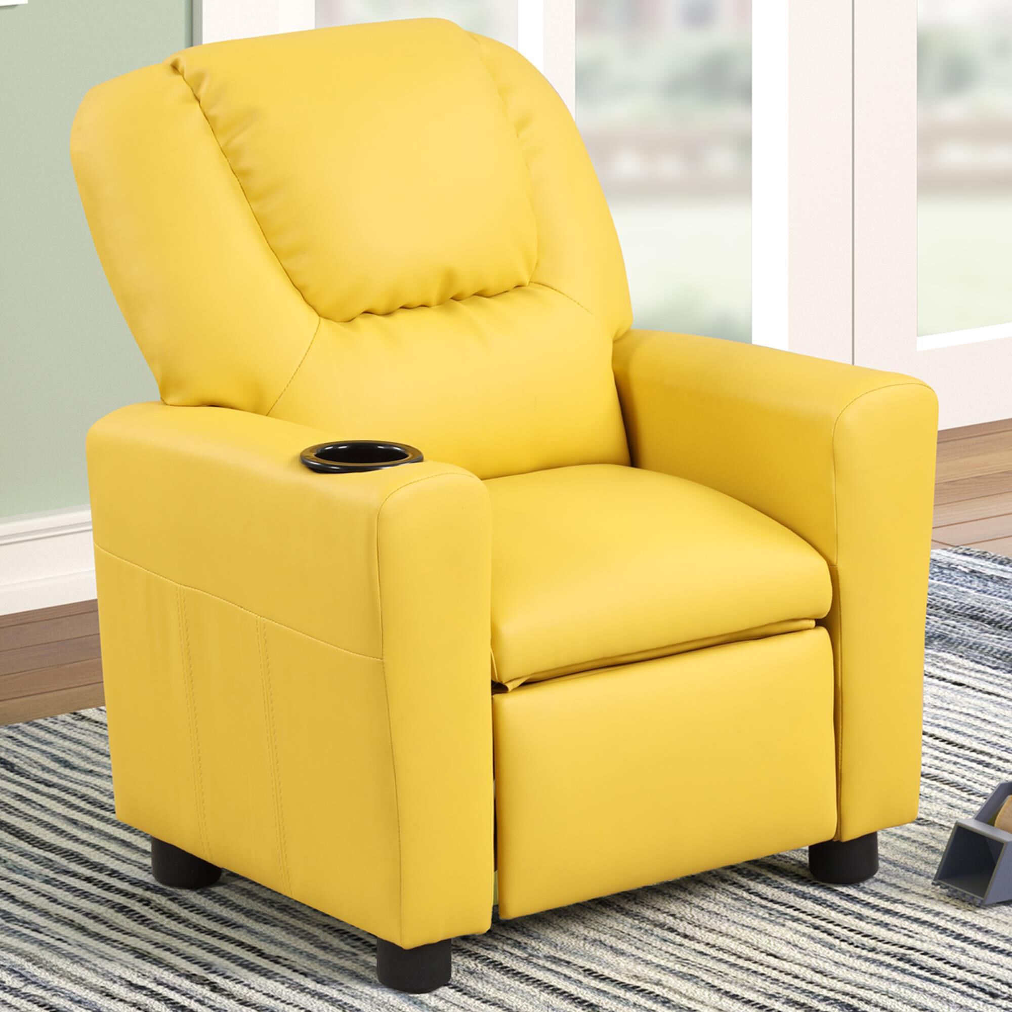 HOMLUX Marisa Kids Recliner Chair with Cupholder in Yellow