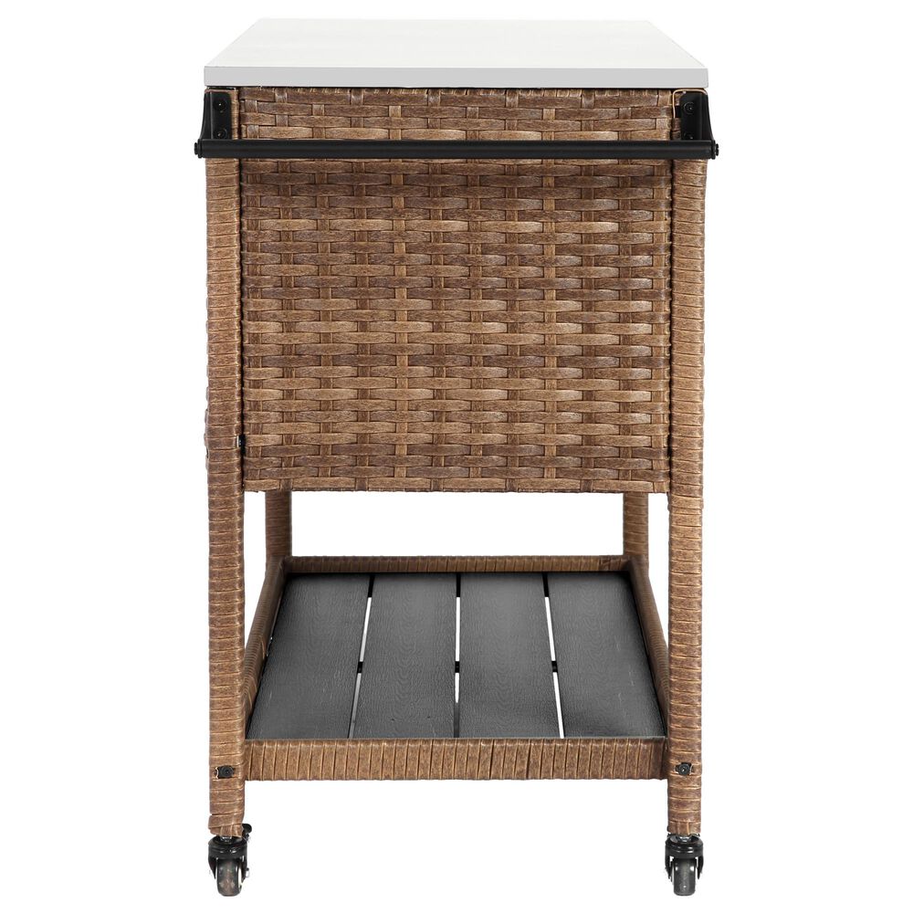 Hearth and Haven Outdoor Wicker Bar Cart with Glass Top in Brown, , large