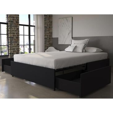 DHP Maven Queen Platform Bed with Storage in Black Faux Leather, , large