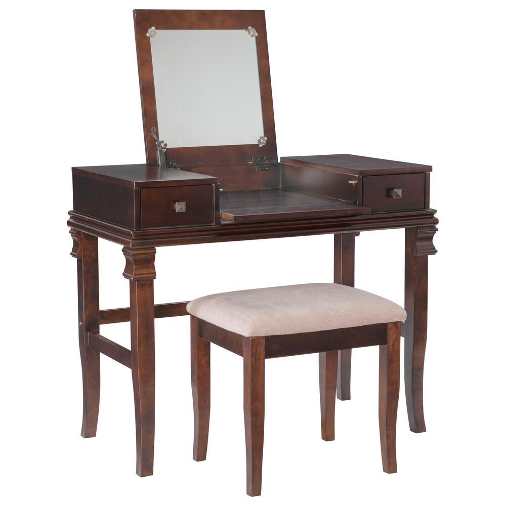 Linon Home Decor Angela Vanity with Stool in Walnut, , large