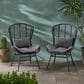 Hearth and Haven Frazer Patio Rattan Chair with Gray Cushion in Black (Set of 2), , large