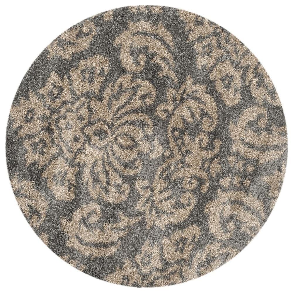 Safavieh Florida Shag SG460-8013 4" Round Grey and Beige Area Rug, , large