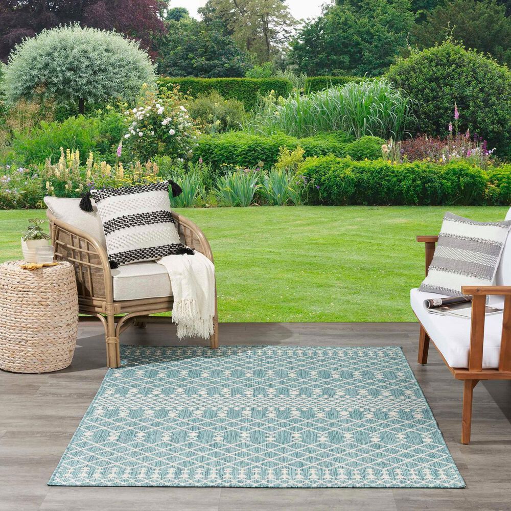 Nourison Positano Southwestern Aqua 4&#39; x 6&#39; Indoor/Outdoor Area Rug, , large