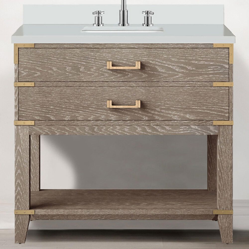 Lexora Home Norwalk 36&quot; Single Bathroom Vanity in Grey Oak with White Quartz Top and Rectangular Sink, , large