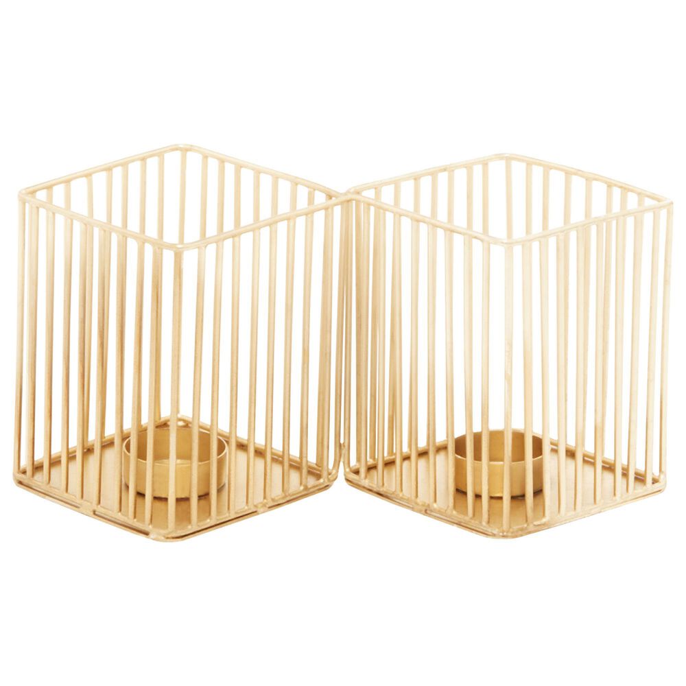 Maple and Jade Modern Metal Candle Holder with Rectangular Cage Design in Gold &#40;Set of 3&#41;, , large