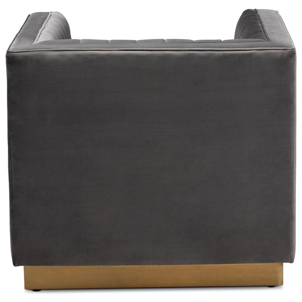Baxton Studio Aveline Arm Chair with Brushed Gold Frame in Grey, , large