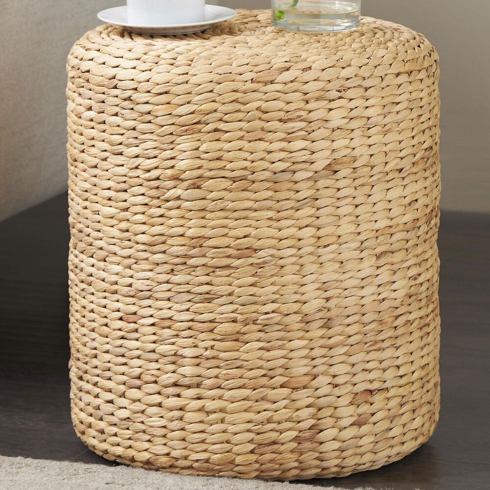 Maple and Jade Handmade Woven Drum Accent End Table in Brown, , large