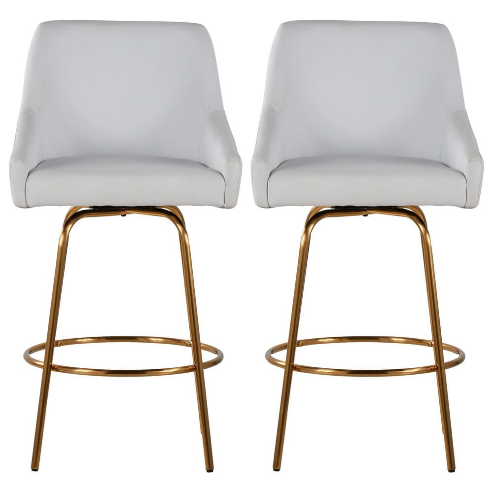 LumiSource Hannah Swivel Counter Stool with White Faux Leather Upholstery in Gold (Set of 2), , large