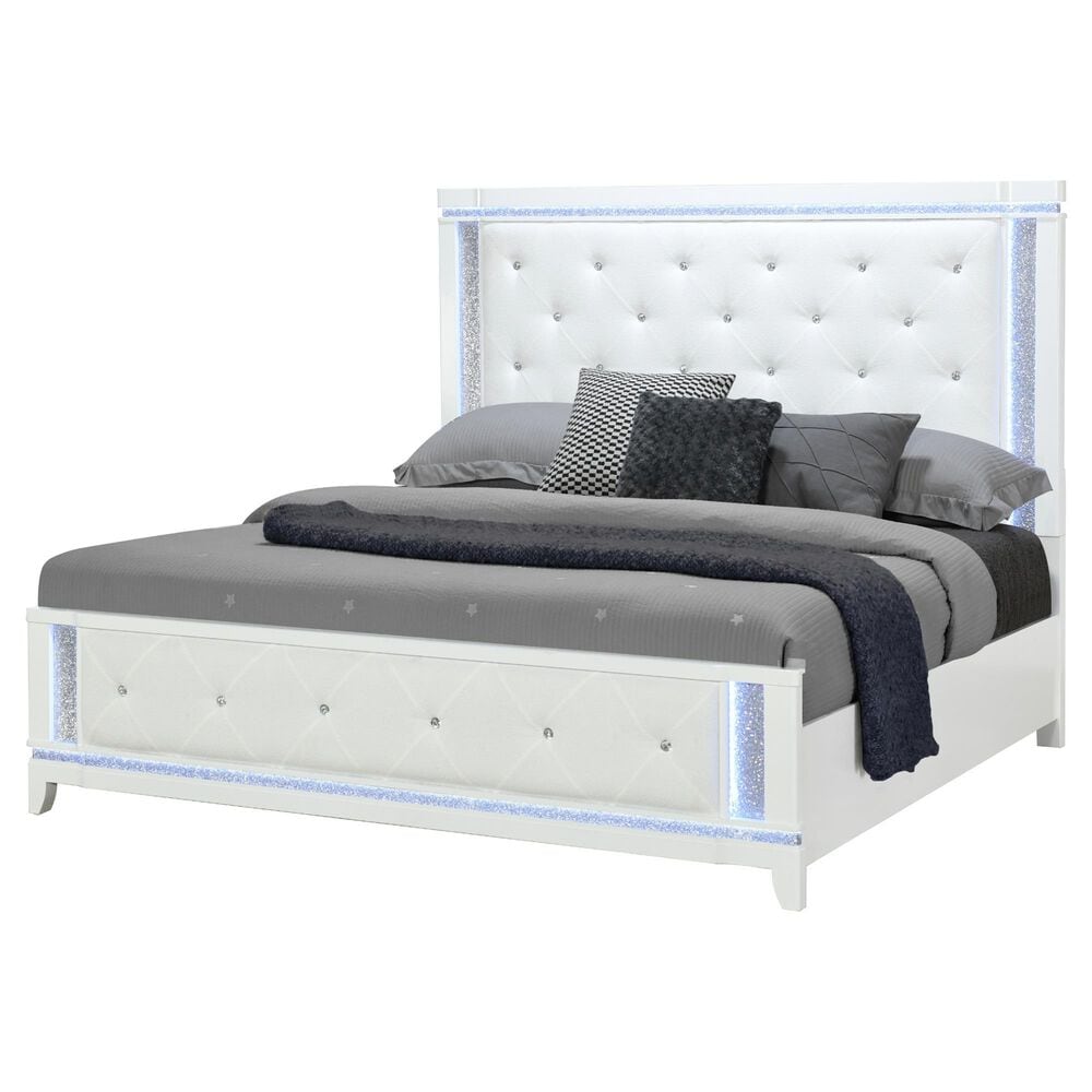 Global Furniture USA Alina 3-Piece King Upholstered Panel Bedroom Set in White, , large