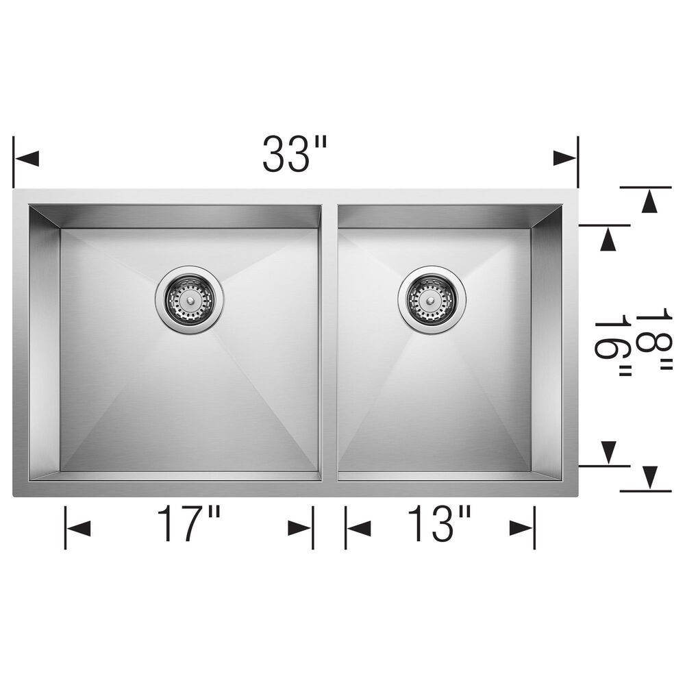 Blanco Quatrus 33&quot; R0 1-3/4 Double Bowl Kitchen Sink in Refined Brushed, , large