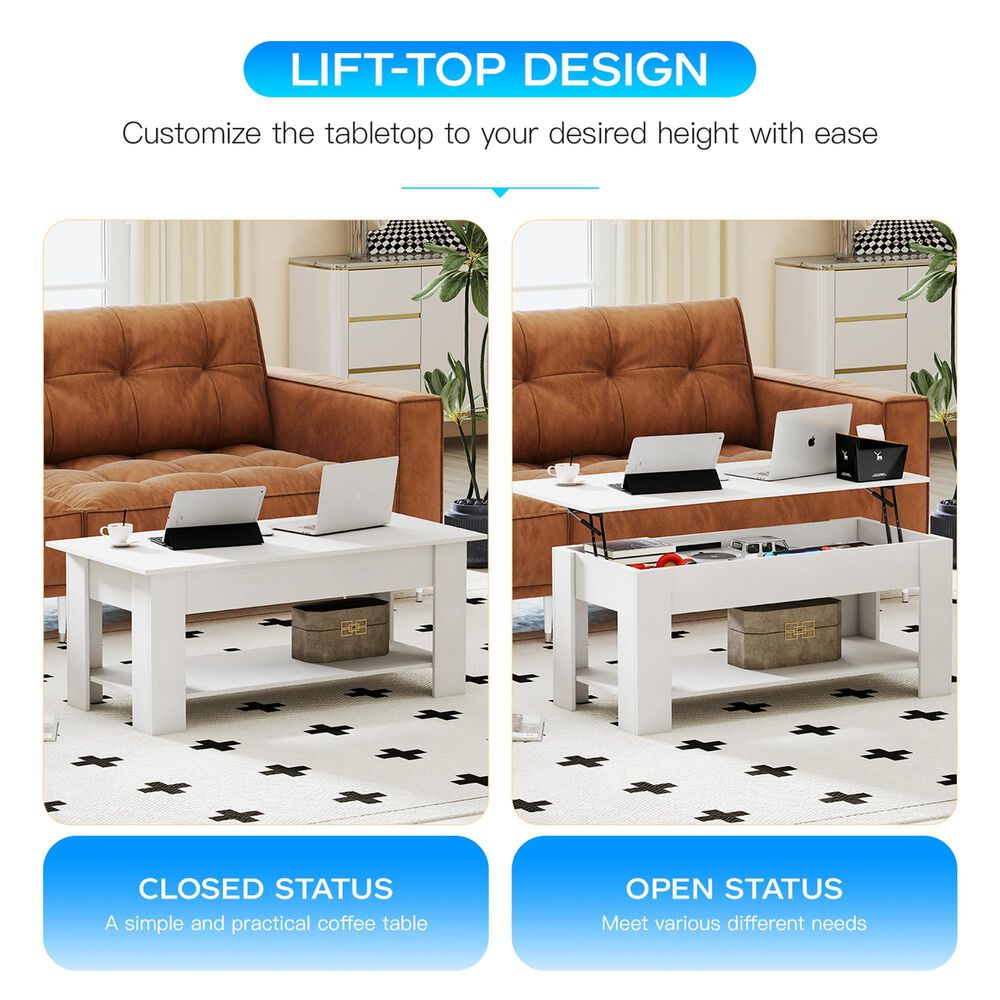 FDW Lift Top Coffee Table in White, , large
