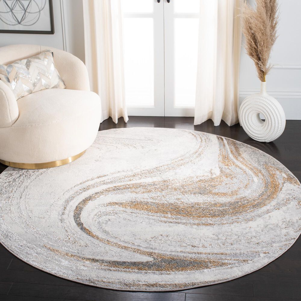 Safavieh Orchard ORC617 6&#39;7&quot; Round Grey and Gold Area Rug, , large