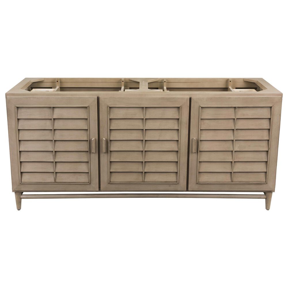 James Martin Vanities Portland 72&quot; Double Bathroom Vanity in Whitewashed Walnut with 3 cm Victorian Silver Quartz Top and Rectangular Sinks, , large