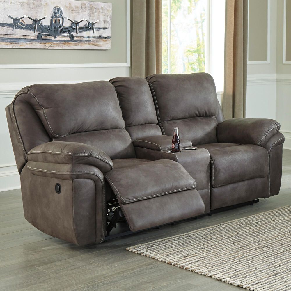 Signature Design by Ashley Trementon Double Reclining Loveseat with Console in Graphite, , large