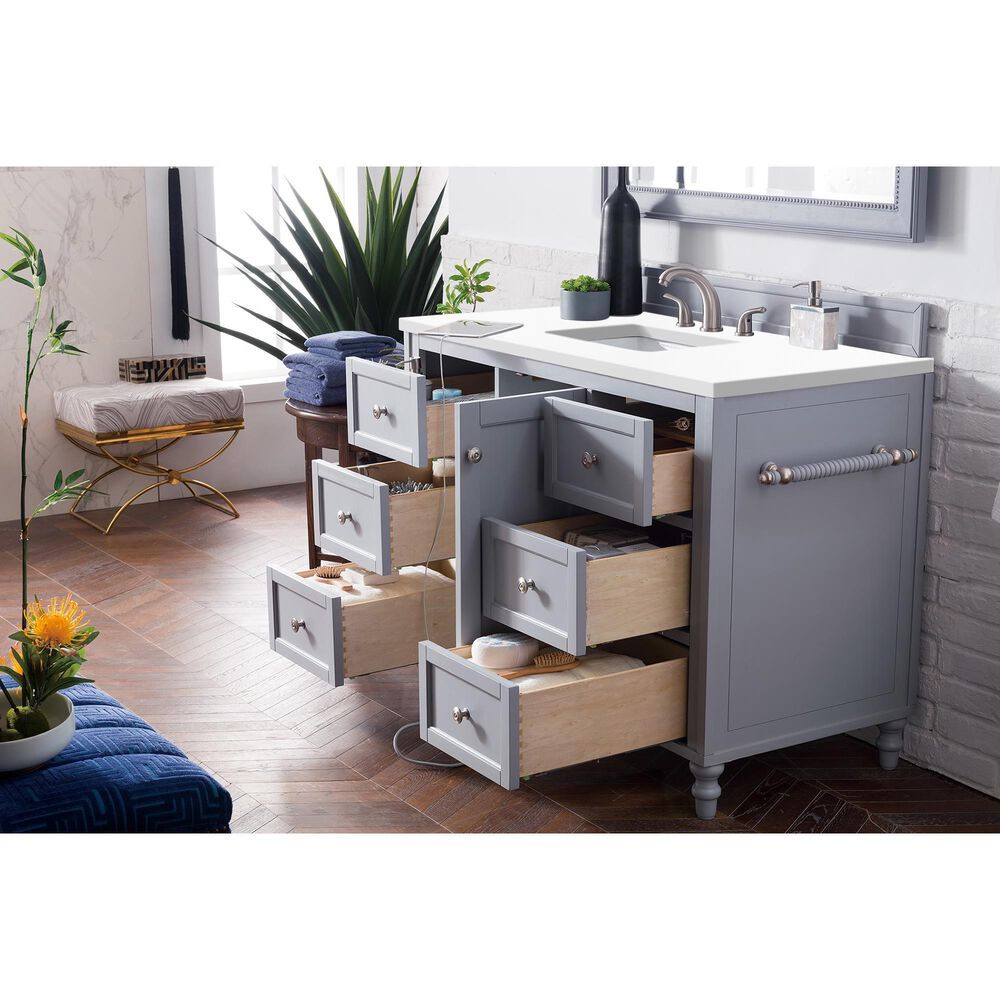 James Martin Vanities Copper Cove Encore 48" Single Bathroom Vanity in Silver Gray with 3 cm White Zeus Quartz Top and Rectangular Sink, , large