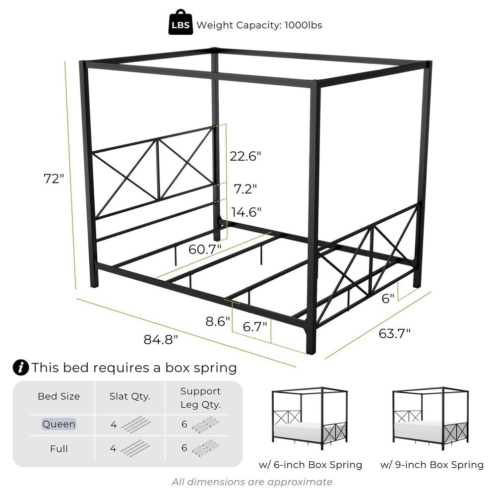Furniture of America Rosadale Queen X-Cross Canopy Bed in Black, , large