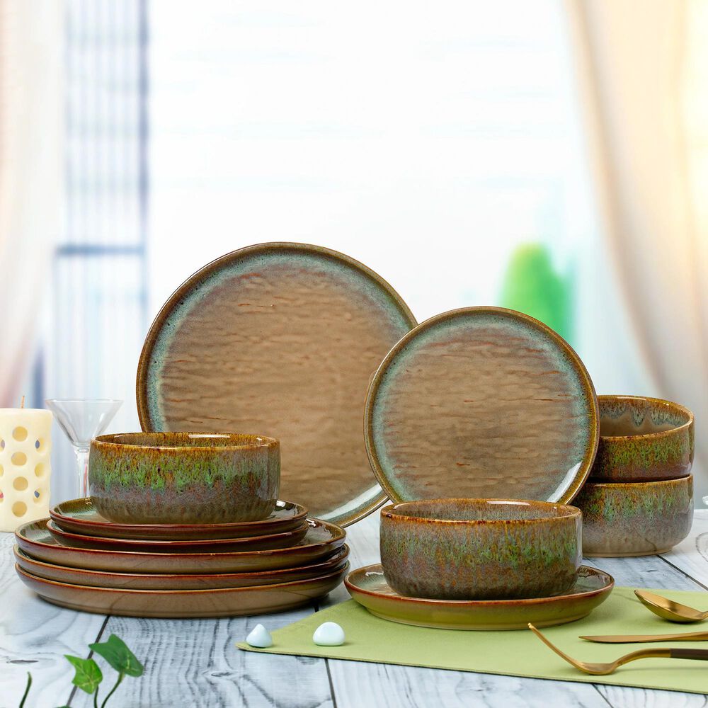 Gifts Plus Alyssa 12-Piece Dinnerware Set in Brown, , large