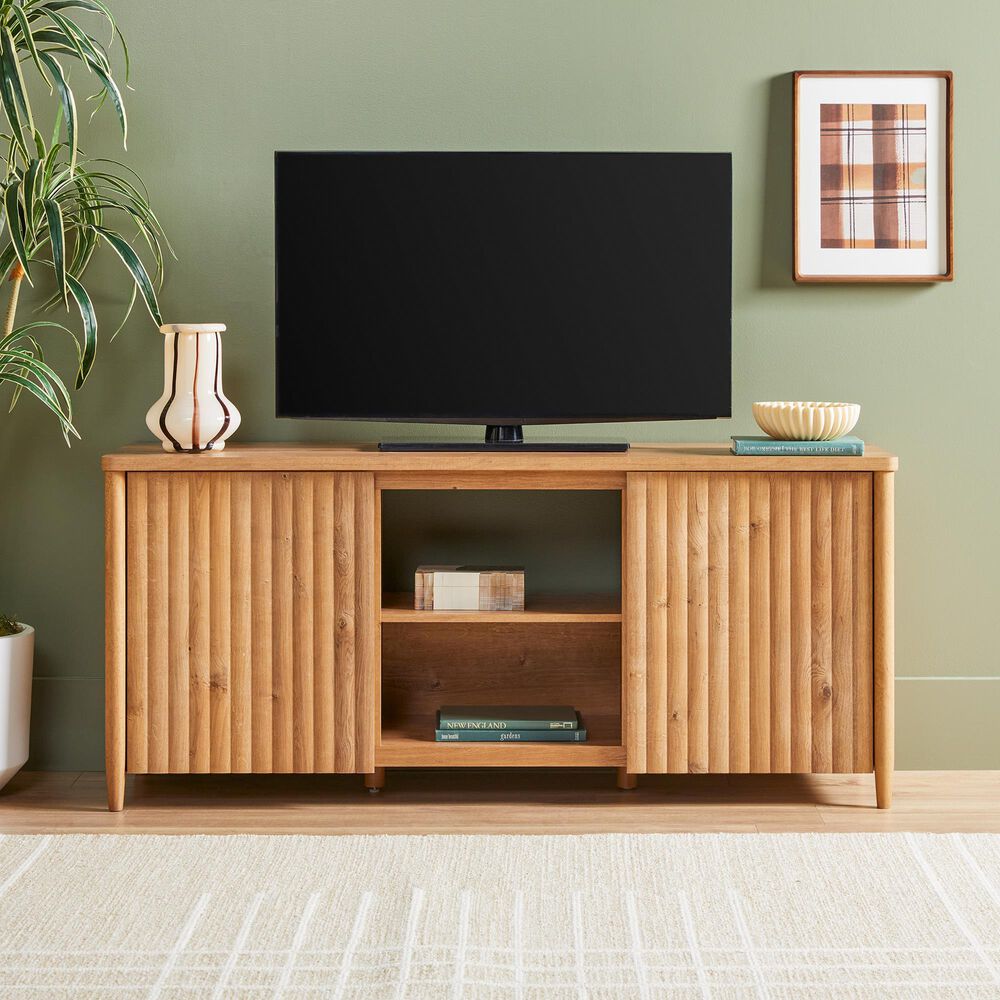 Walker Edison Flynn Scandinavian 58&quot; TV Stand in English Oak, , large