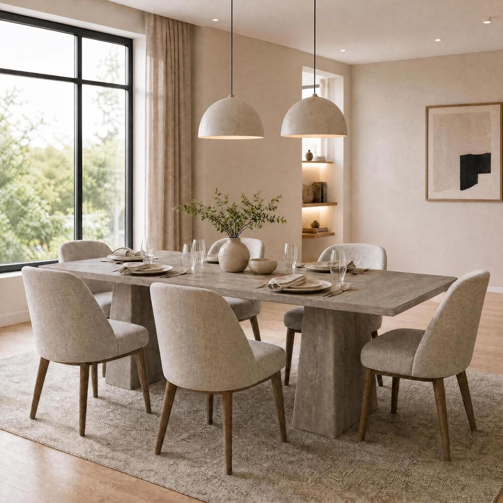 GARVEE 71" Rectangular Dining Table with Double Pedestal Base in Gray - Table Only, , large