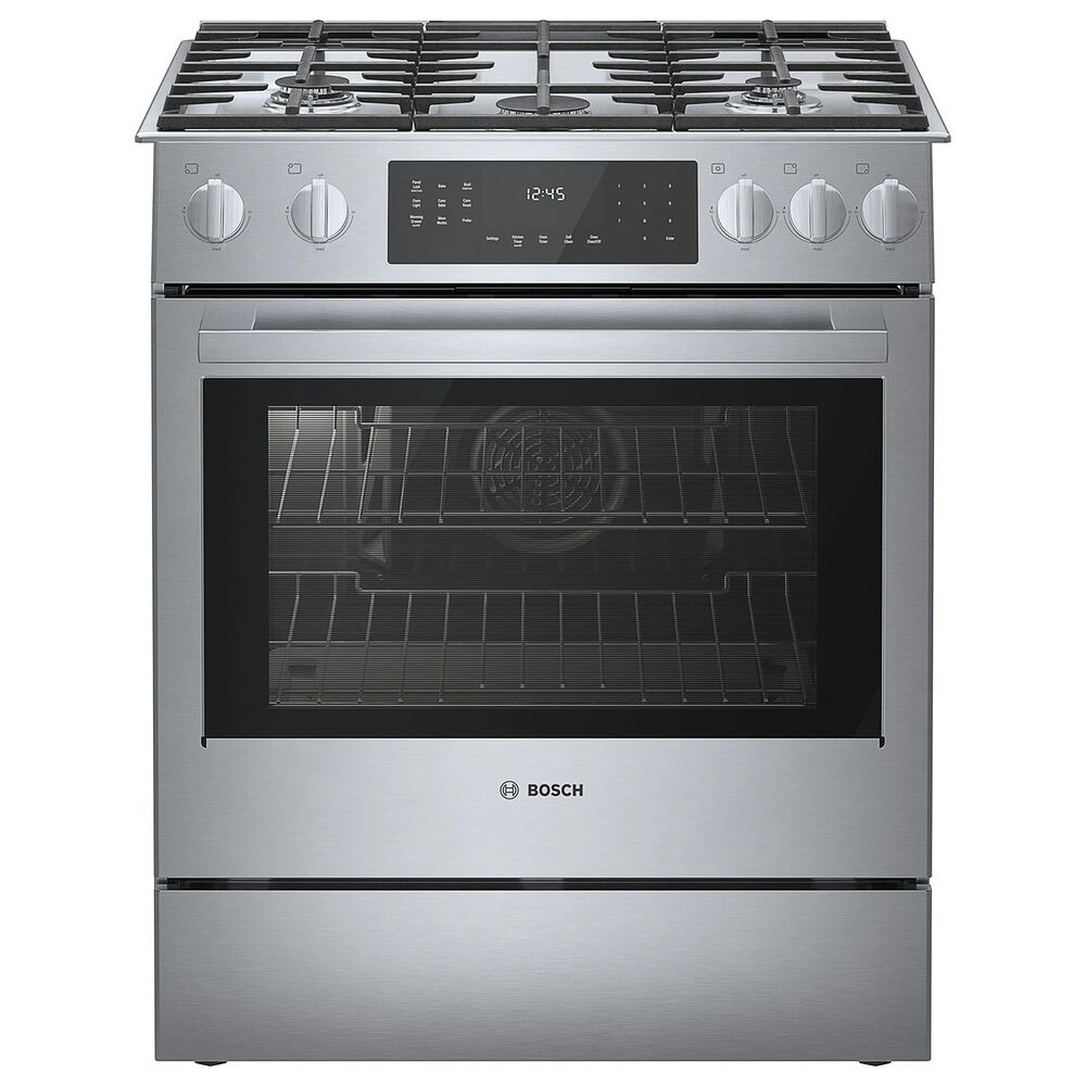 Bosch Benchmark 2-Piece Kitchen Package with 4.6 Cu. Ft. Gas Slide-in Range and 1.9 Cu. Ft. Over-The-Range Microwave in Stainless Steel, , large