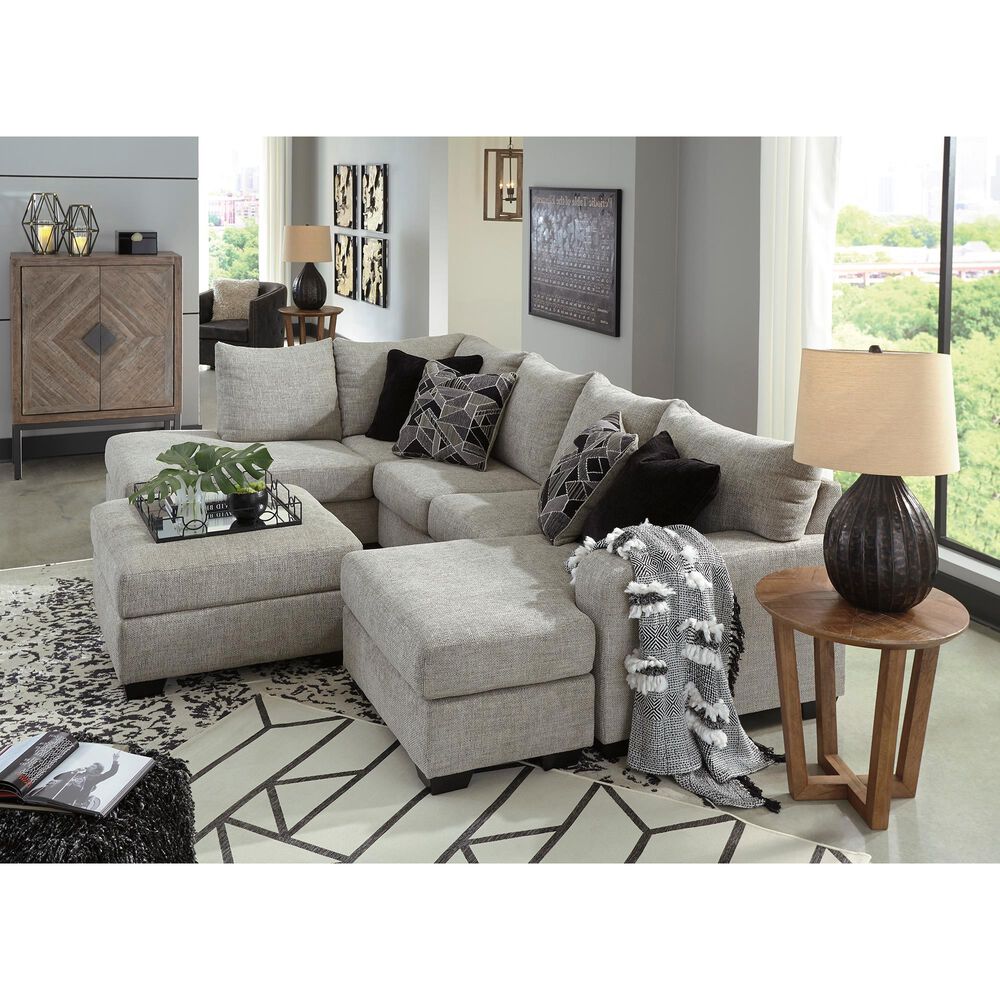 Ashley Megginson 3-Piece Right Facing U-Shaped Sectional with Sofa Chaise and Storage Ottoman in Storm, , large