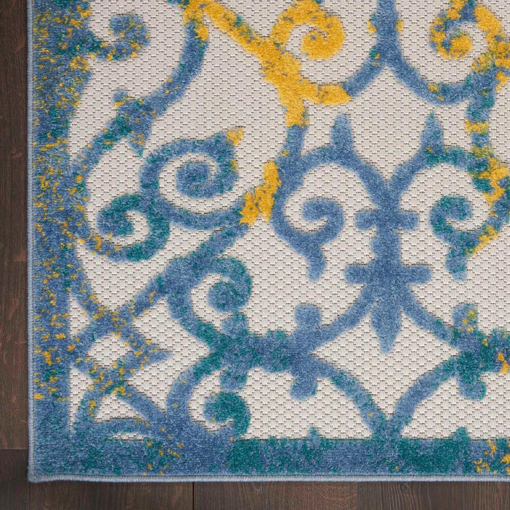 Nourison Aloha 6&#39; x 9&#39; Ivory and Blue Indoor/Outdoor Area Rug, , large