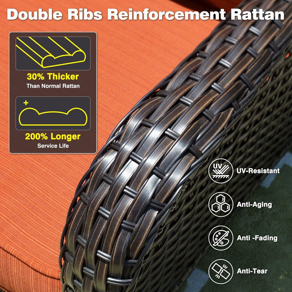 HOMLUX HOMLUX 5-Piece Patio Furniture Set with Chairs and Ottomans, High Back Outdoor Sofa Set, Brown Rattan in Orange Red, , large