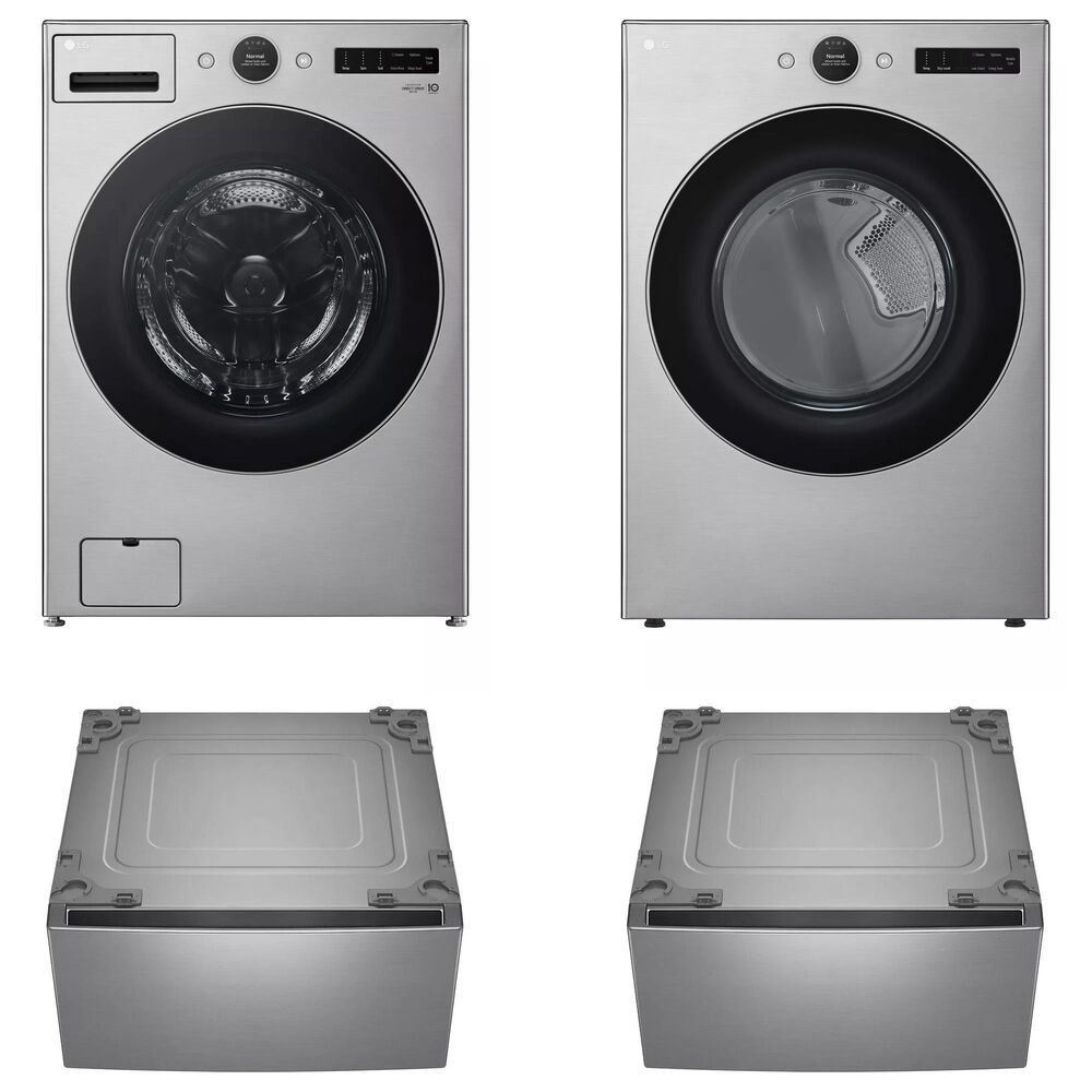LG Front Load Washer and Electric Dryer with Pedestal in Stainless Still, , large