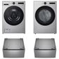 LG Front Load Washer and Electric Dryer with Pedestal in Stainless Still, , large