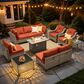 HOMLUX 11-Piece Patio Conversation Set with LED Coffee Table in Orange Red, , large