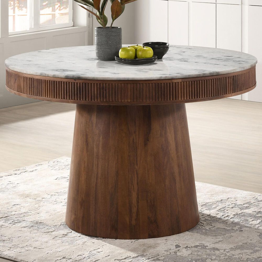Pacific Landing Ortega Pedestal Dining Table in Natural and White - Table Only, , large