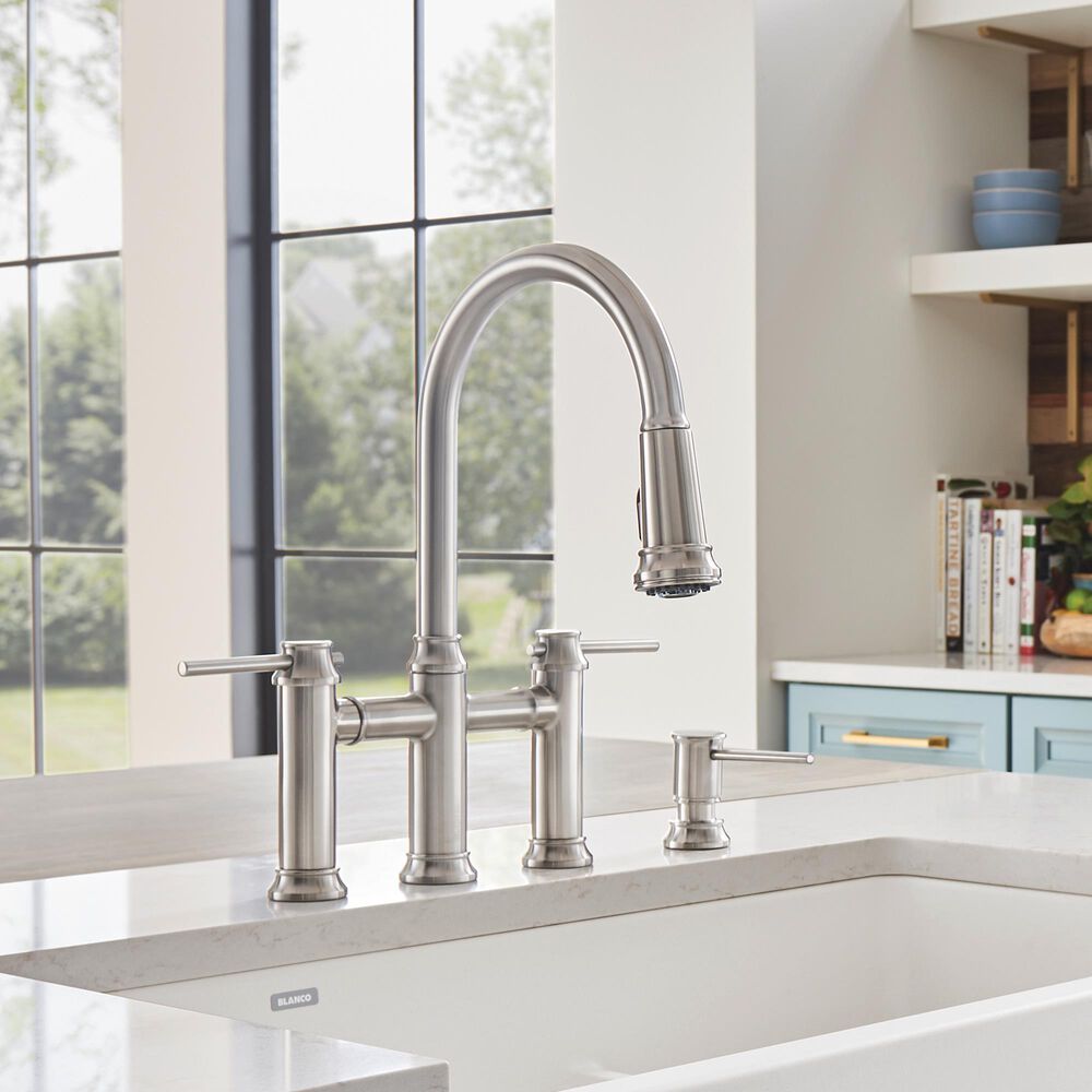 Blanco Empressa Pull-Down Bridge Faucet 1.5 GPM in PVD Steel, , large